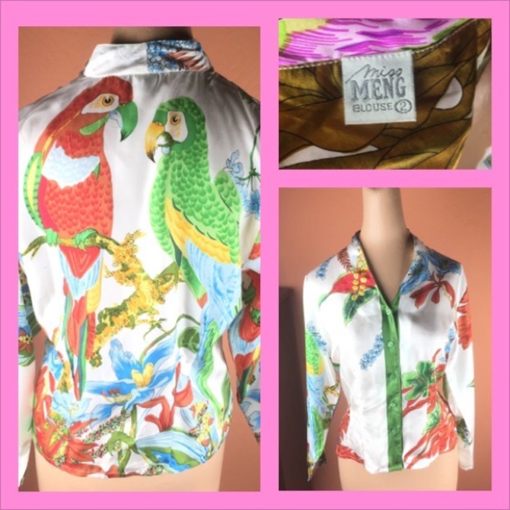 Miss Meng Parrot Print Silk Blouse